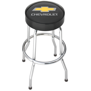 Bar/Garage stol Chevrolet Bowtie logo, sort vinyl, med chrome ben - Garage Stool 004777r01