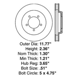 Bremseskive u/nav for 4 stemplet caliper GM full zise 1967 til 1970 (Centric 12062066)