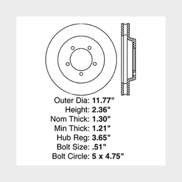 Bremseskive u/nav for 4 stemplet caliper GM full zise 1967 til 1970 (Centric 12062066)