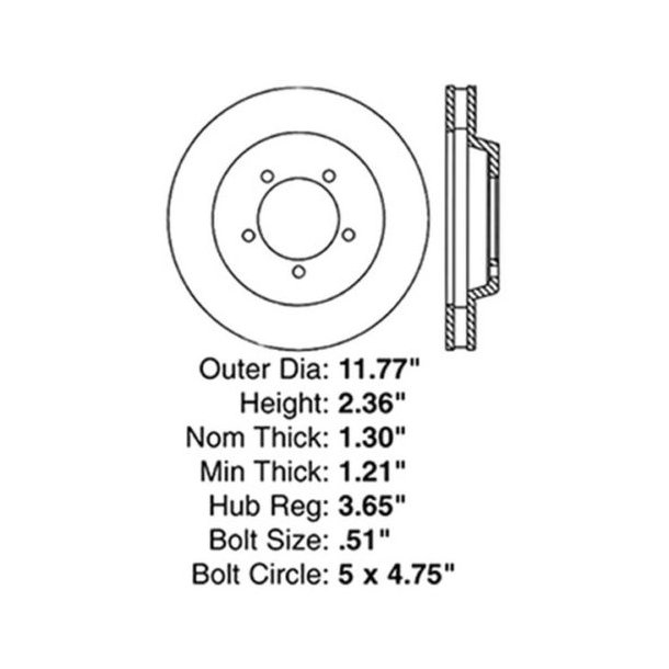 Bremseskive u/nav for 4 stemplet caliper GM full zise 1967 til 1970 (Centric 12062066)