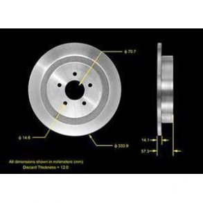 Bremseskive bag Lincoln Town Car Limo 2003 til 2010 dia. 335mm. (Bendix PRT5380 - AX54102 - 126008)