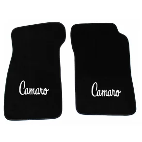 Bundmtte st sort m. 'Camaro' skrift i slv ti Chevrolet Camaro 1967 til 1969 Black Floor Mats