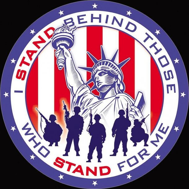 Metalskilt I stand behind