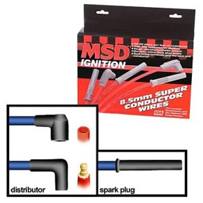 T�ndkabel s�t 8,5 mm. MSD Ignition lige t�ndr�rsh�tter (sort eller r�d) 31193-31199