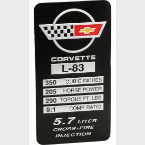 Corvette Console Specifications Plate 1984