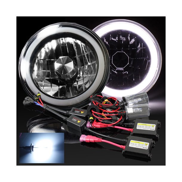Forlygte H4 sort med LED og fjerne lys (7" Round Projector Headlights W/LED Black) - Biltilbehør og udstyr - Alt i reservedele til Amerikanske biler og både