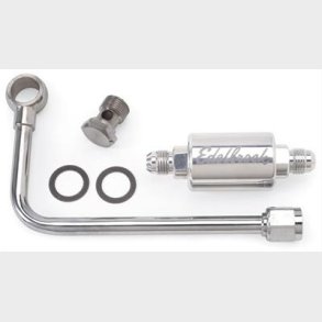 Fuel Line i chrome st�l med poleret filter i alu.  (Edelbrock 8131) 'single-line' 