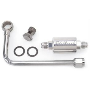 Fuel Line i chrome stl med poleret filter i alu.  (Edelbrock 8131) 'single-line' 