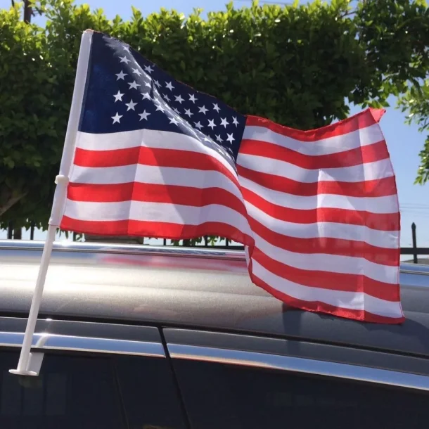 Amerikansk flag til montering p sideruden, USA American Window Clip Car Flag 17" x 12"