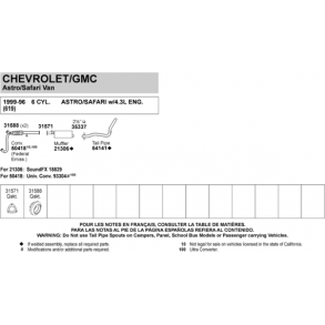 Udstdningsst fra kat og bagud. Chevrolet Astro 4,3 V6 1996 til 1999
