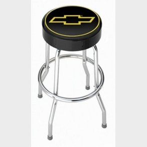 Bar/Garage stol Chevrolet Bowtie logo, sort vinyl, med chrome ben - Garage Stool 6587432 - 004750r01