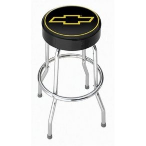 Bar/Garage stol Chevrolet Bowtie logo, sort vinyl, med chrome ben - Garage Stool 6587432 - 004750r01