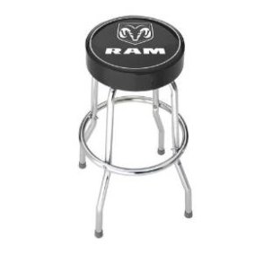Bar/Garage stol Dodge Ram logo, sort vinyl med chrome ben - Garage Stool 004747r01