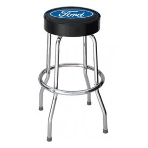 Bar/Garage stol Ford logo, sort vinyl med chrome ben - Garage Stool 004751r01