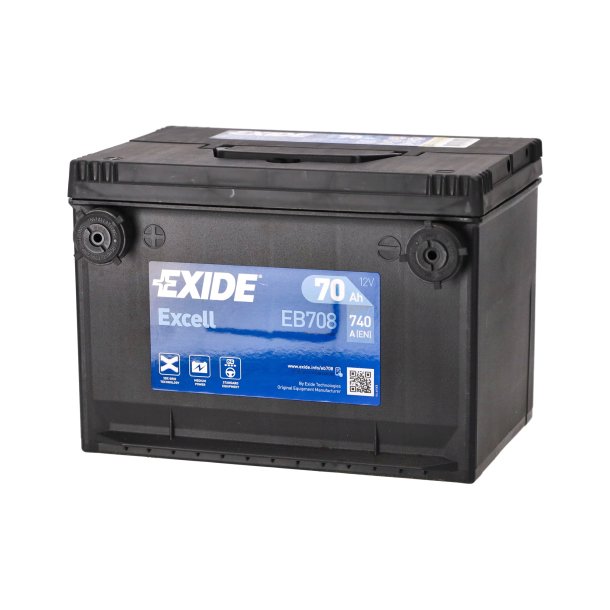 Batteri 12V 70AH &amp; koldstart 740SAE med side poler, Exide VAEXIDEEB708