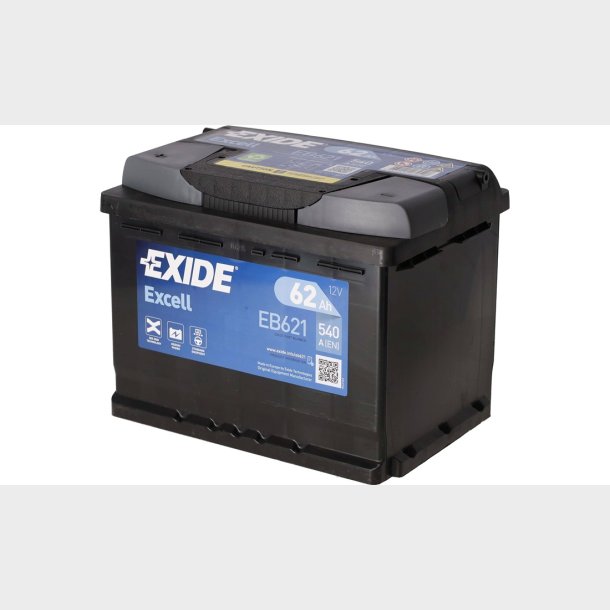 Batteri Exide 62AH &amp; koldstart 540SAE (Batteri med top poler) Starting battery EXCELLEB621