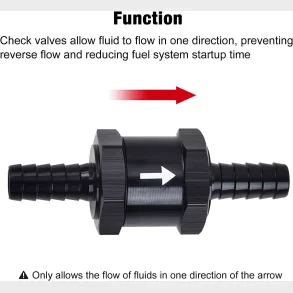 Benzin envejsventil 3/8 = ca. 10 mm. slange studs, Sort /Black Aluminium Fuel Non Return One Valve