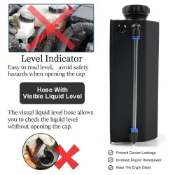 Overflow Tank, Black Universal 2L Aluminum Coolant Radiator Overflow Reservoir Expansion Tank, OCC078-BK