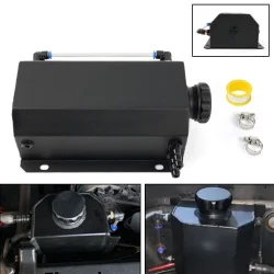Overflow Tank, Black Universal 2L Aluminum Coolant Radiator Overflow Reservoir Expansion Tank, OCC078-BK