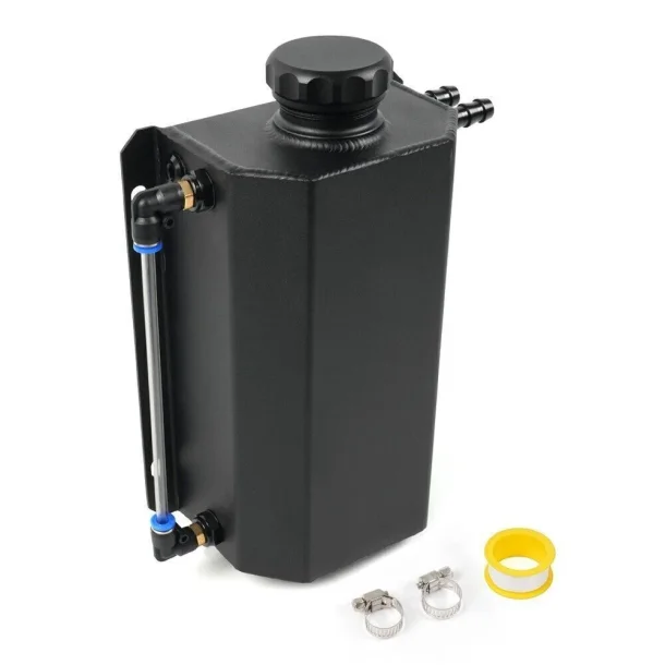 Overflow Tank, Black Universal 2L Aluminum Coolant Radiator Overflow Reservoir Expansion Tank, OCC078-BK