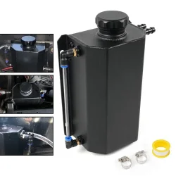 Overflow Tank, Black Universal 2L Aluminum Coolant Radiator Overflow Reservoir Expansion Tank, OCC078-BK