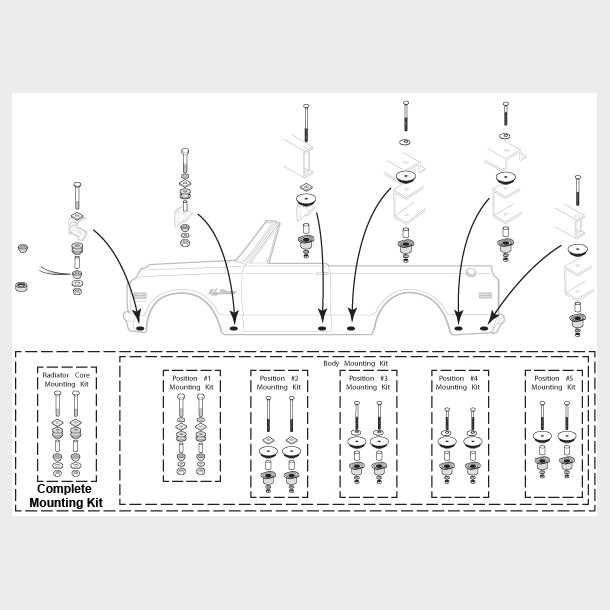 Body mount s�t Chevrolet Blazer 1969 til 1972 (LMC Truck 30-0117) Complete Mounting Kits
