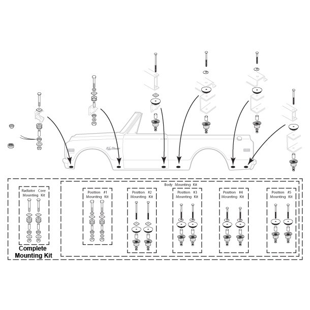 Body mount st Chevrolet Blazer 1969 til 1972 (LMC Truck 30-0117) Complete Mounting Kits