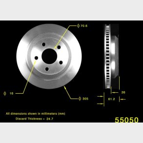 Bremseskive bag Camaro & Firebird 1998 til 2002 (Bendix PRT5264 12162065 12162065 AX55050 125594)