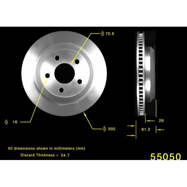 Bremseskive bag Camaro &amp; Firebird 1998 til 2002 (Bendix PRT5264 12162065 12162065 AX55050 125594)