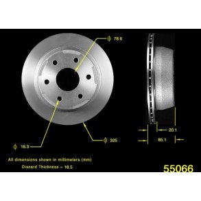 Bremseskive bag 6 bolt GM 1999 til 2006 (Bendix PRT5265 - AX55066)