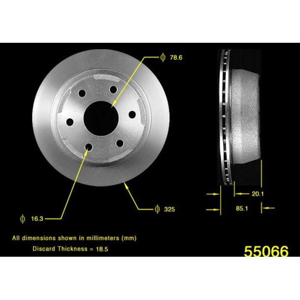 Bremseskive bag 6 bolt GM 1999 til 2006 (Bendix PRT5265 - AX55066)