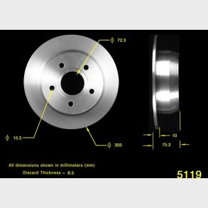 Bremseskive bag Jeep Grand Cherokee 1999 til 2004 (Bendix PRT5253 - AX5119)