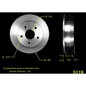Bremseskive bag Jeep Grand Cherokee 1999 til 2004 (Bendix PRT5253 - AX5119)