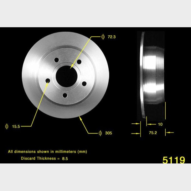 Bremseskive bag Jeep Grand Cherokee 1999 til 2004 (Bendix PRT5253 - AX5119)