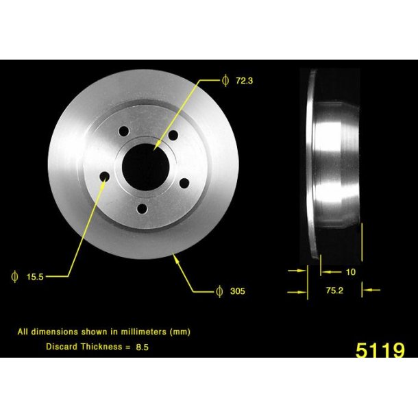 Bremseskive bag Jeep Grand Cherokee 1999 til 2004 (Bendix PRT5253 - AX5119)