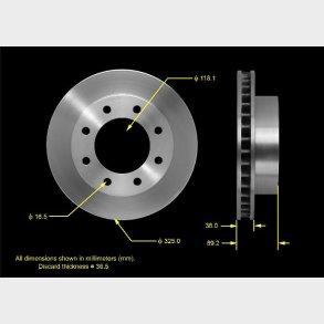 Bremseskive for 8 bolt GM dia. 325mm 1999 til 2013 (Bendix PRT5316 - 12166042 - AX55056 - AX55072)