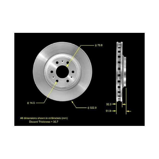 Bremseskive for Cadillac SRX 2004 til 2009 (Bendix PRT5595 - ACD 18A1754A - 12162082)