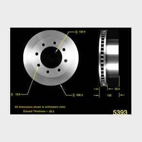 Bremseskive for Dodge Ram 2500/3500 2000 til 2002 (Bendix PRT5283 - AX5393)