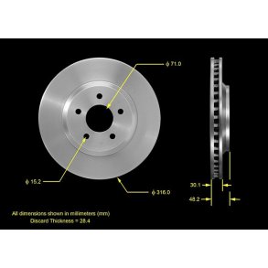 Bremseskive for 316 mm. Ford Mustang 2005 til 2014 (YH145658P PRT5658 - AX54134 - BD126211E)