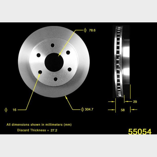 Bremseskive for GM 1999 til 2006 (B125654 PRT5259 AX55054 12166040 BD125654E) Brake rotor