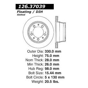 Bremseskive hjre bag Porche 911 & Panamera 1999 til 2013, se info (Centric 12637039) 