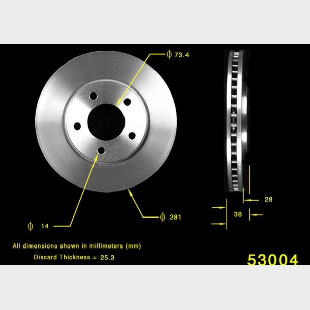 Bremseskive for Chrysler Voyager Benzin (US model skive dia 280,94mm.) 12167049 ax53002