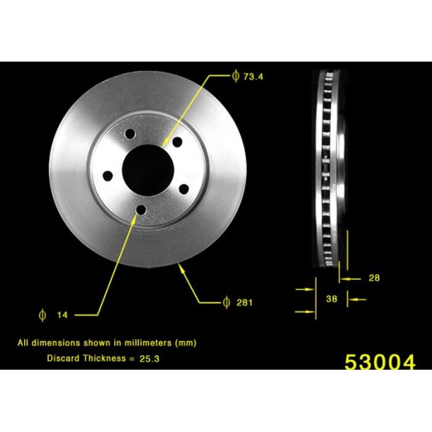 Bremseskive for Chrysler Voyager Benzin (US model skive dia 280,94mm.) 12167049 ax53002