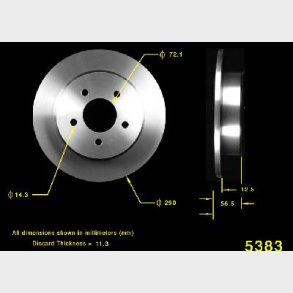 Bremseskive bag Chrysler & Dodge 1997 til 2007 (AX5383 - Bendix 145153 - PRT5153)