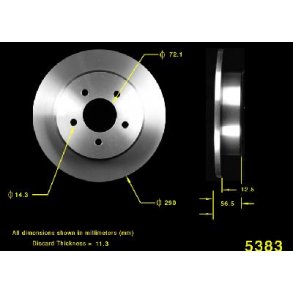 Bremseskive bag Chrysler & Dodge 1997 til 2007 (AX5383 - Bendix 145153 - PRT5153)