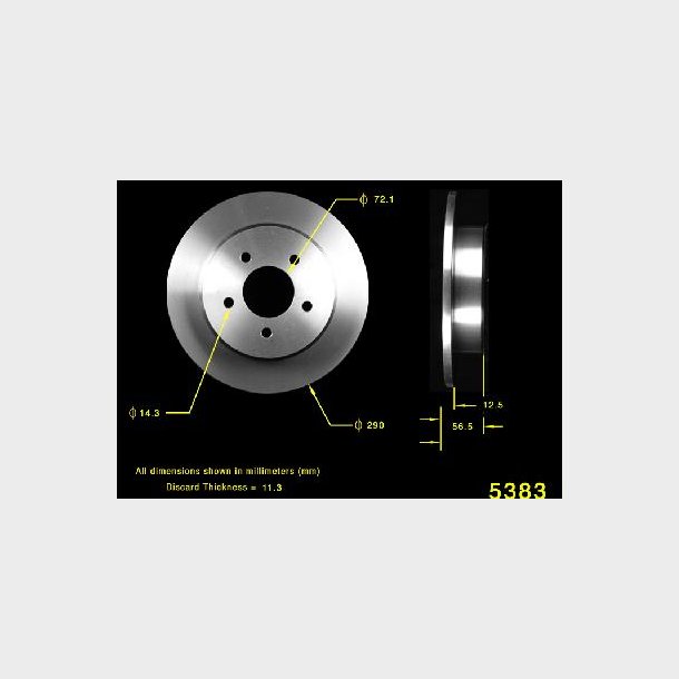 Bremseskive bag Chrysler &amp; Dodge 1997 til 2007 (AX5383 - Bendix 145153 - PRT5153)