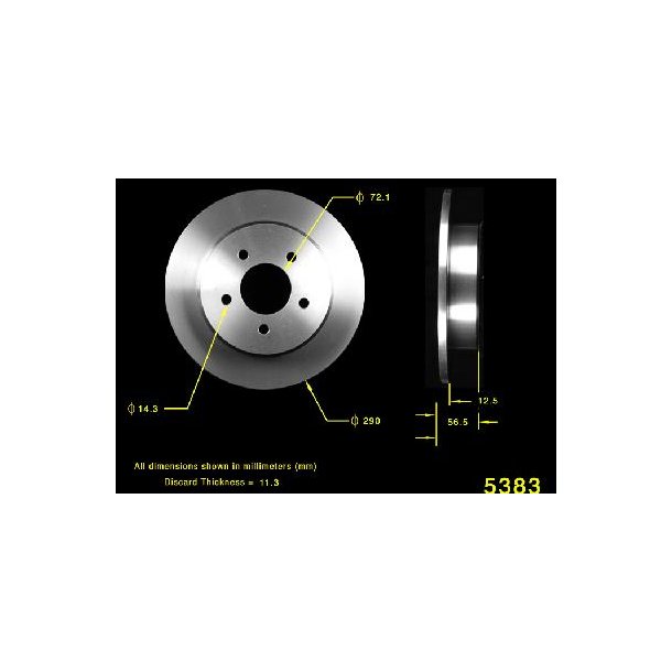 Bremseskive bag Chrysler &amp; Dodge 1997 til 2007 (AX5383 - Bendix 145153 - PRT5153)