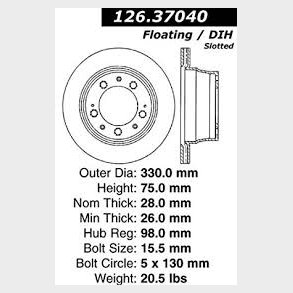 Bremseskive venstre bag Porche 911 & Panamera 1999 til 2013, se info (Centric 12637040) 