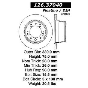 Bremseskive venstre bag Porche 911 & Panamera 1999 til 2013, se info (Centric 12637040) 