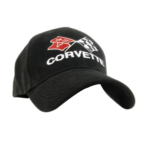 Cap CHEVROLET CORVETTE CAP. CROSSED FLAGS BLACK, Baseball Cap Corvette Script